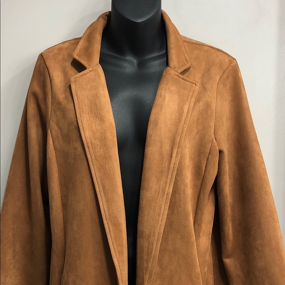 HAVE Women’s Brown Faux Suede Trench Coat – Size Large – Open Front - Picture 3 of 10